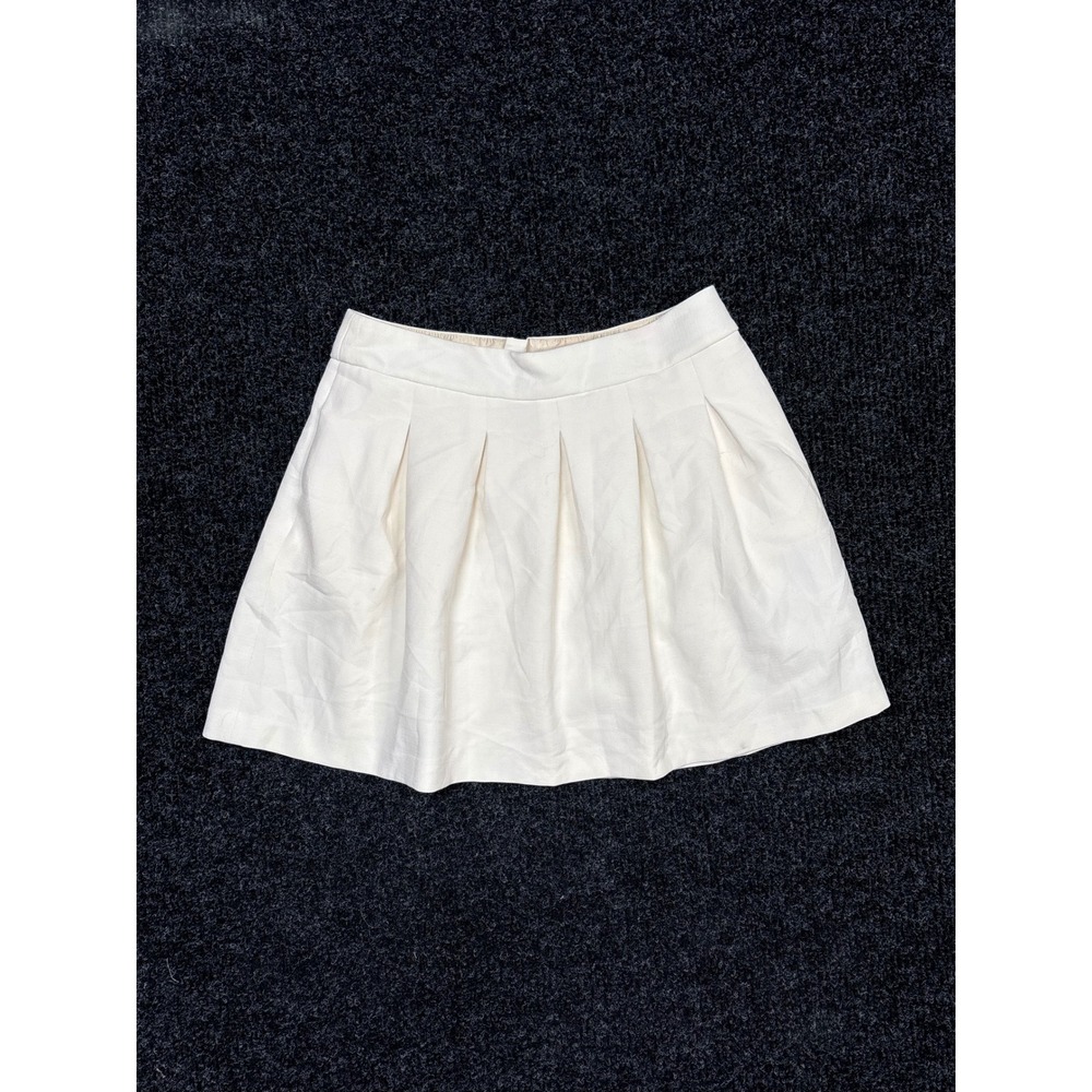 Banana Republic Off White Pleated Mini Skirt Womens Size 10 Cream Back Zip